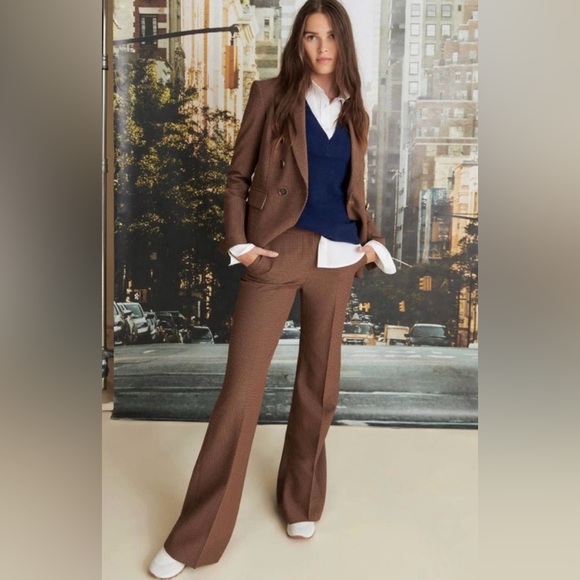 NWT Veronica Beard Lebone Micro Gingham Wide Leg Pants in Camel size 16